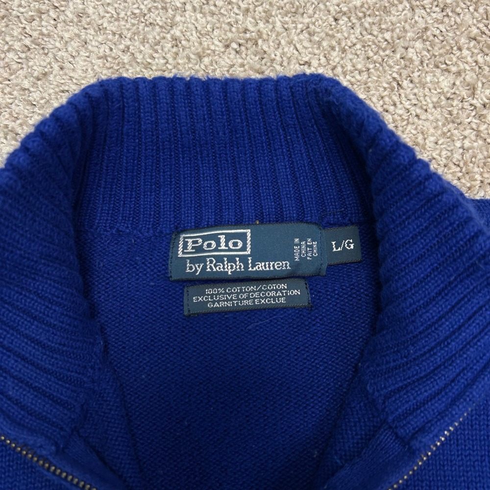 Vintage y2k Polo Ralph Lauren 1/4 Zip Sweater Pullover Men‎ Size Large Blue - Picture 3 of 8
